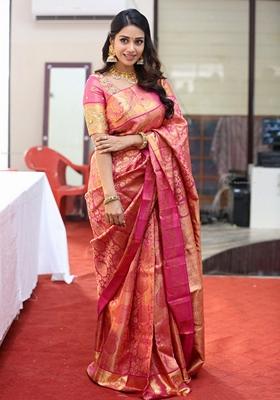 Pink Embroidered Silk Saree Set