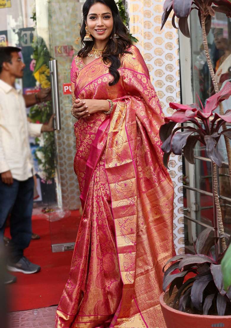 Pink Embroidered Silk Saree Set - Indya
