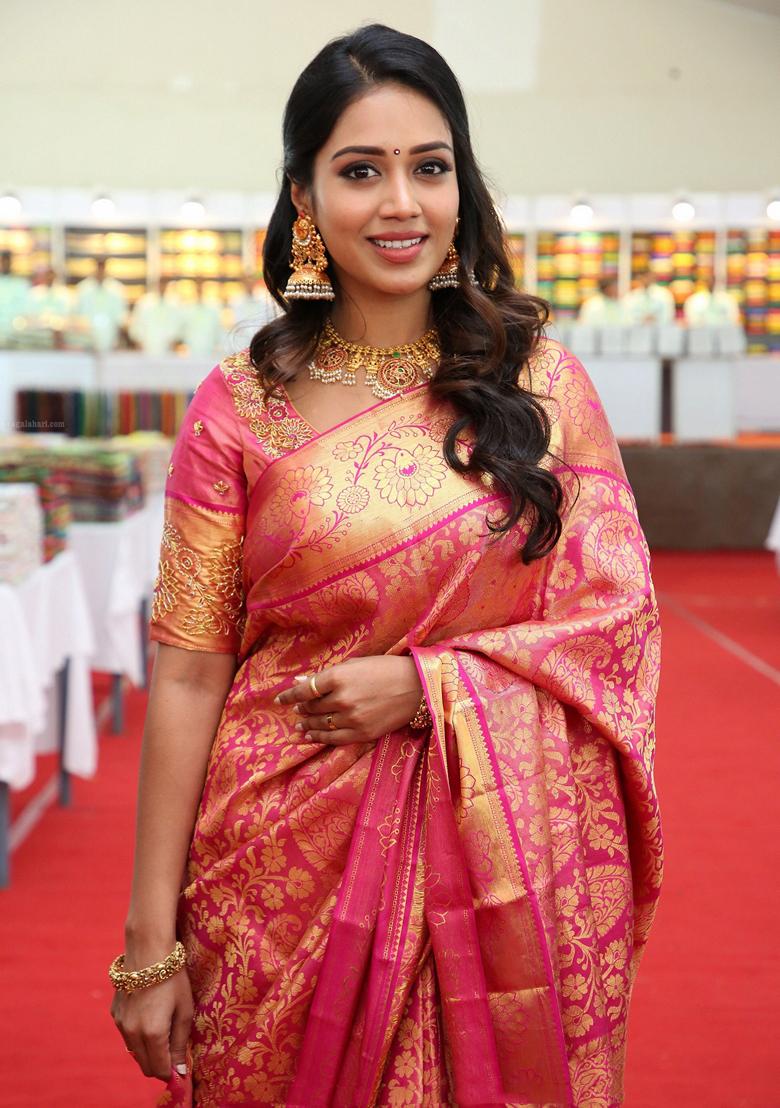 Pink Embroidered Silk Saree Set - Indya