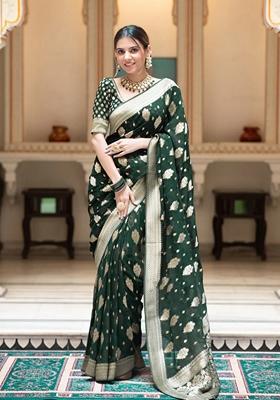 Green Embroidered Silk Saree Set