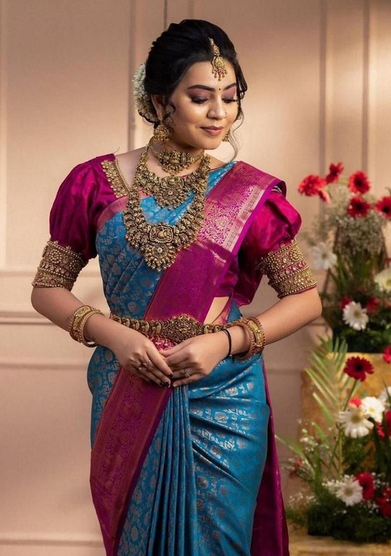 Multicolor Embroidered Silk Saree Set - Indya