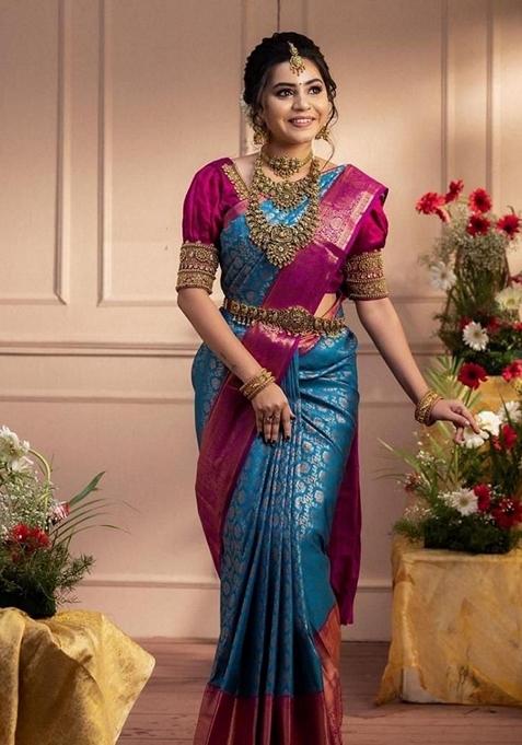 Multicolor Embroidered Silk Saree Set