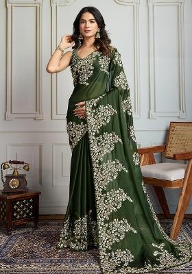 Green Sequance Embroidery Silk Saree Set
