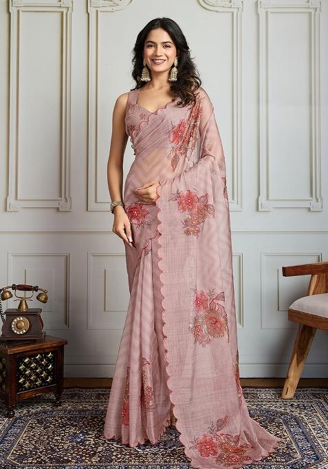 White Sequance Embroidery Blended Saree Set