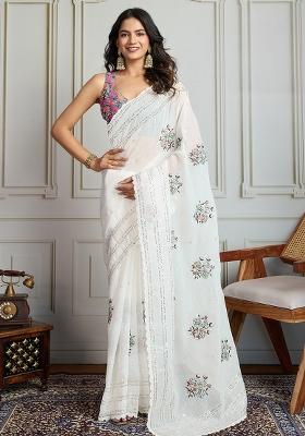 Multi Color Sequance Embroidery Organza Saree Set