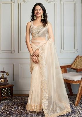 White Sequance Embroidery Blended Saree Set