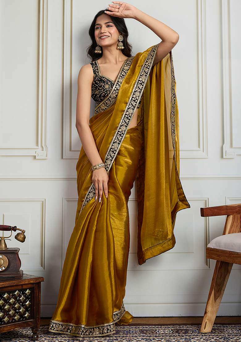 Black Sequance Embroidery Silk Blend Saree Set for Diwali and Festive Wear - Indya