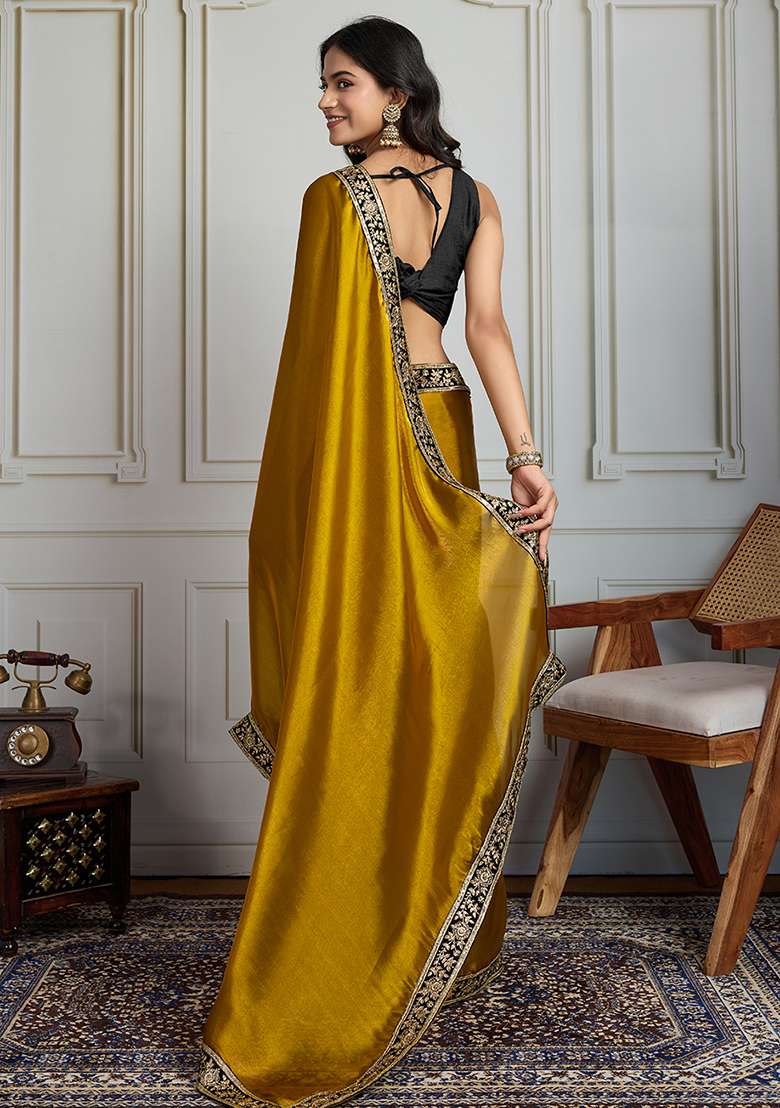 Black Sequance Embroidery Silk Blend Saree Set for Diwali and Festive Wear - Indya
