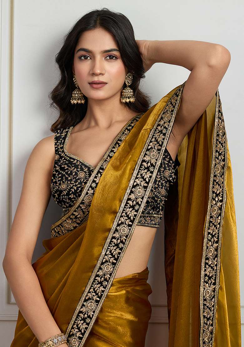 Black Sequance Embroidery Silk Blend Saree Set for Diwali and Festive Wear - Indya