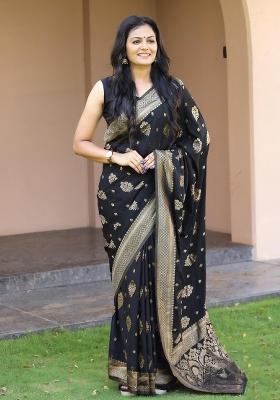 Multi Color Solid Linen Saree Set