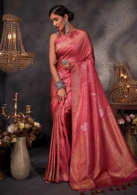 Red Zari Work Silk Saree Set