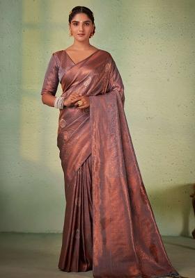 Grey Zari Work Silk Saree Set