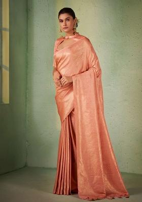 Pink Zari Work Silk Saree Set