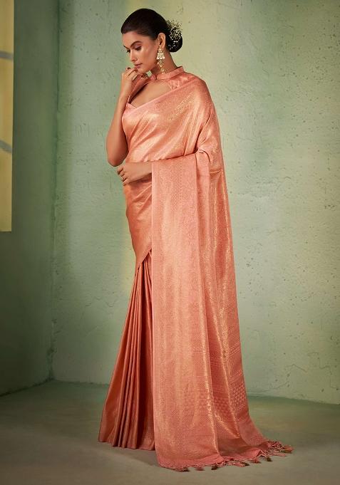 Pink Zari Work Silk Saree Set