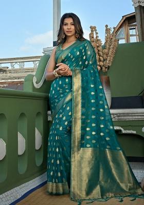 Wine Zari Work Organza Saree Set
