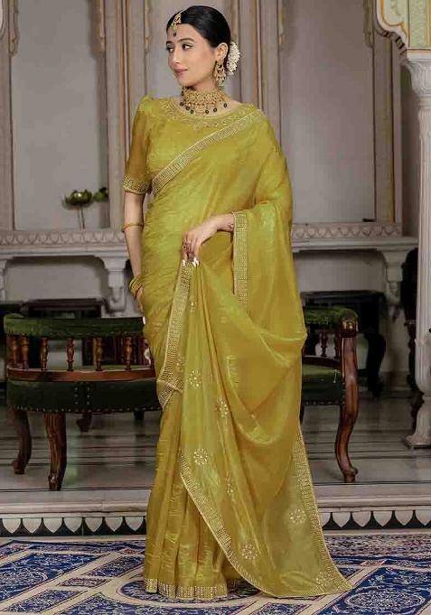 Orange Embroidered Silk Saree Set — view on Indya