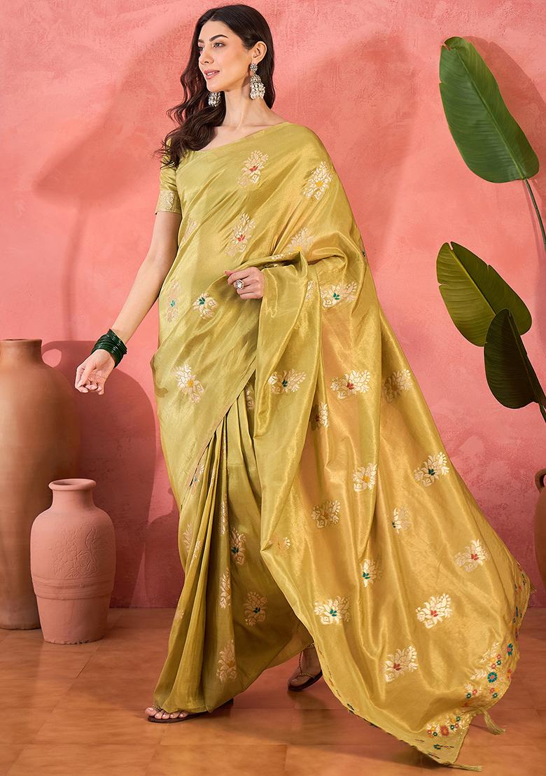 Yellow Embroidered Silk Saree Set - Indya