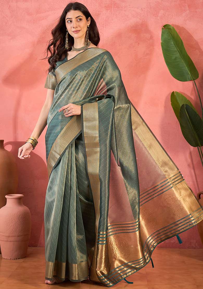 Blue Embroidered Organza Saree Set - Indya