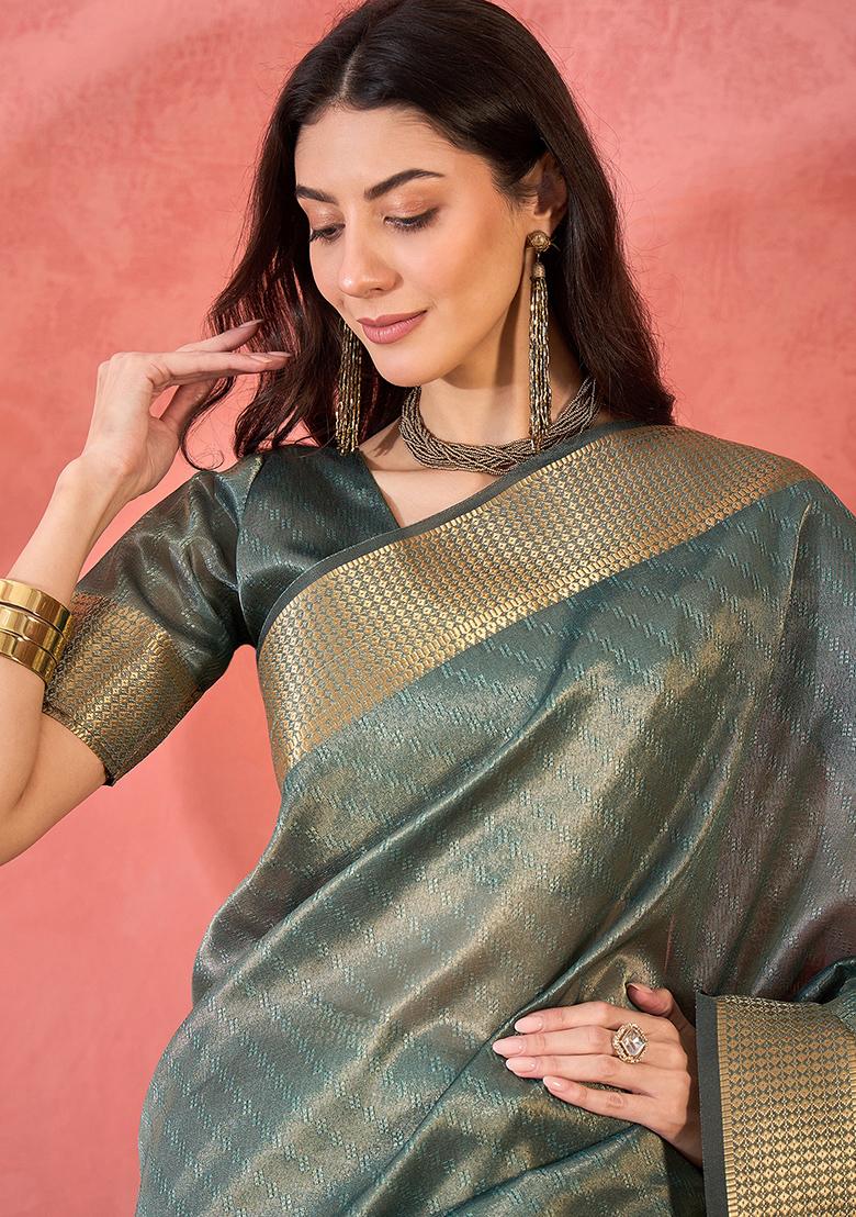 Blue Embroidered Organza Saree Set - Indya