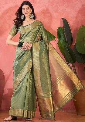 Green Embroidered Organza Saree Set