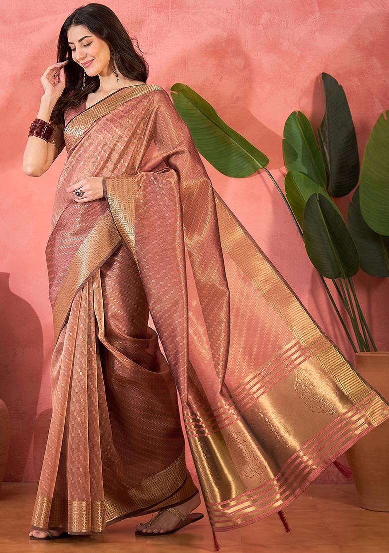 Purple Embroidered Organza Saree Set - Indya