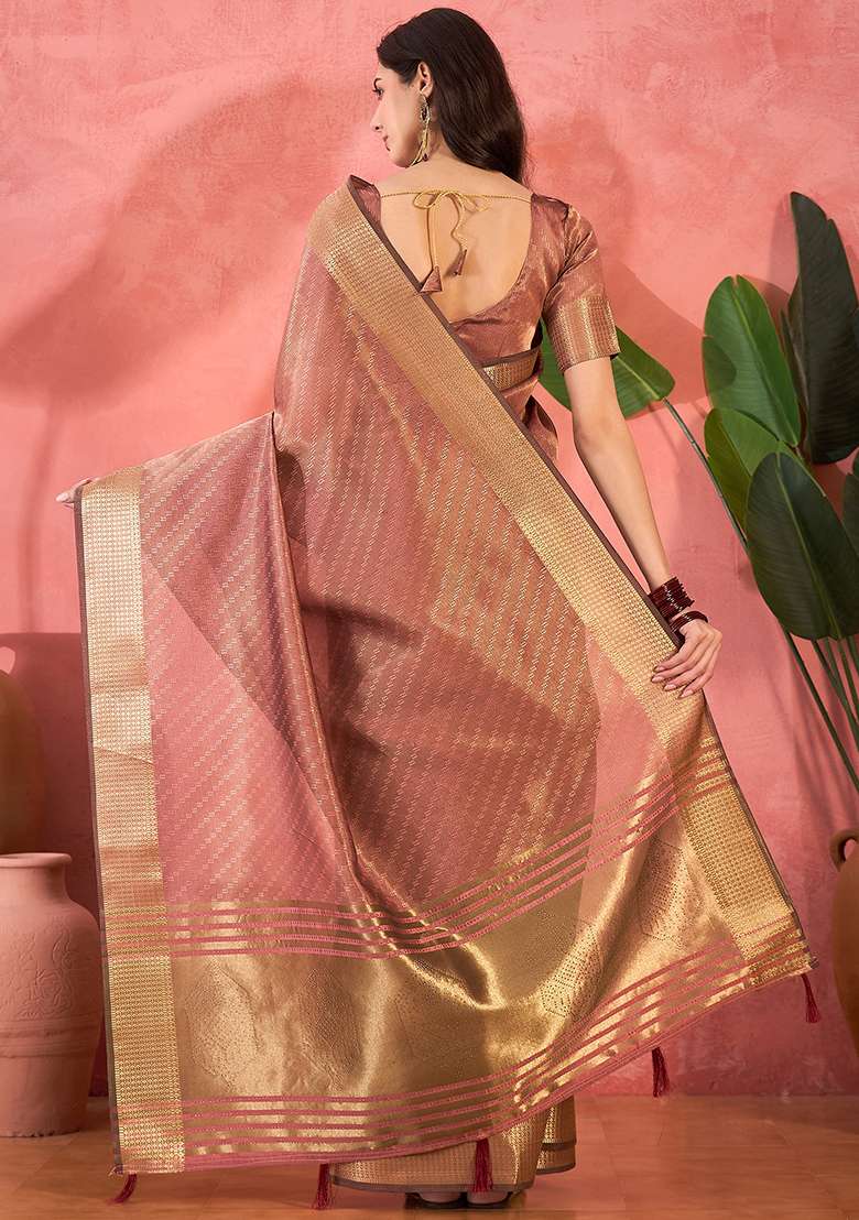 Purple Embroidered Organza Saree Set - Indya