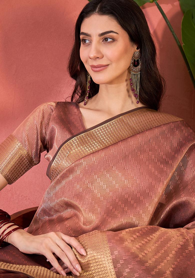 Purple Embroidered Organza Saree Set - Indya