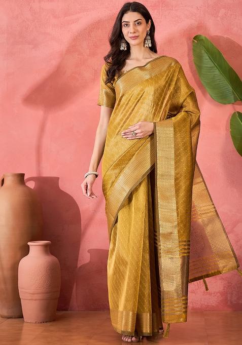 Yellow Embroidered Organza Saree Set