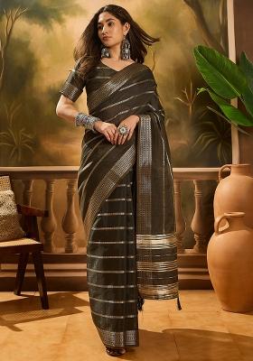 Black Embroidered Organza Saree Set