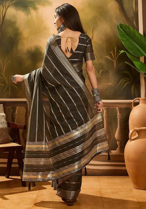 Black Embroidered Organza Saree Set