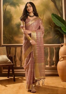 Purple Embroidered Organza Saree Set