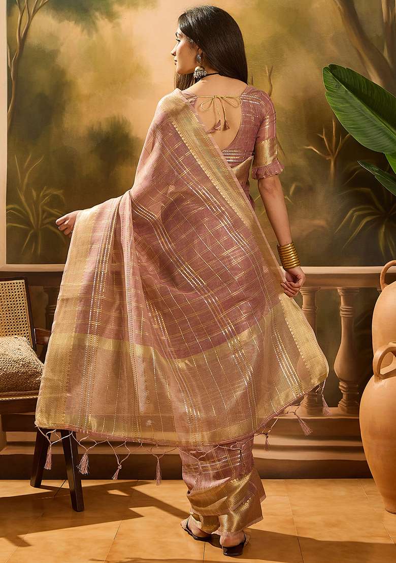 Purple Embroidered Organza Saree Set - Indya
