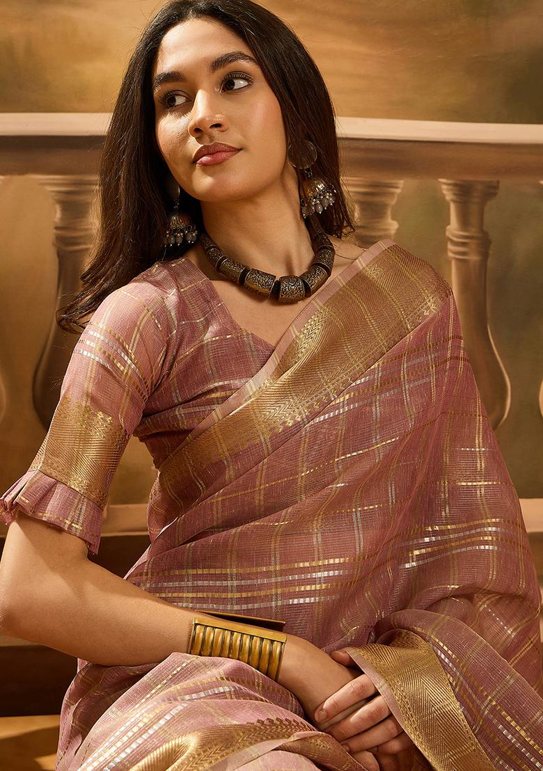 Purple Embroidered Organza Saree Set - Indya