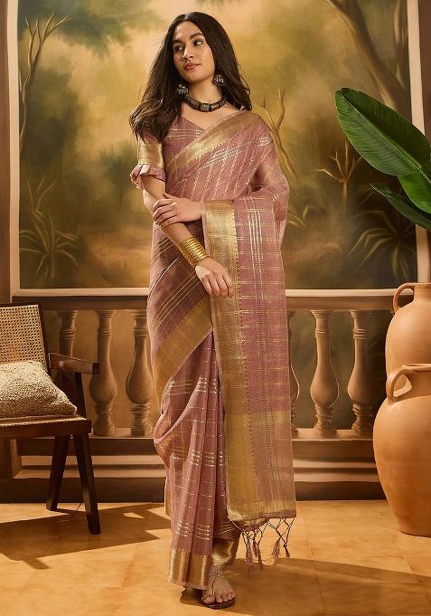Purple Embroidered Organza Saree Set