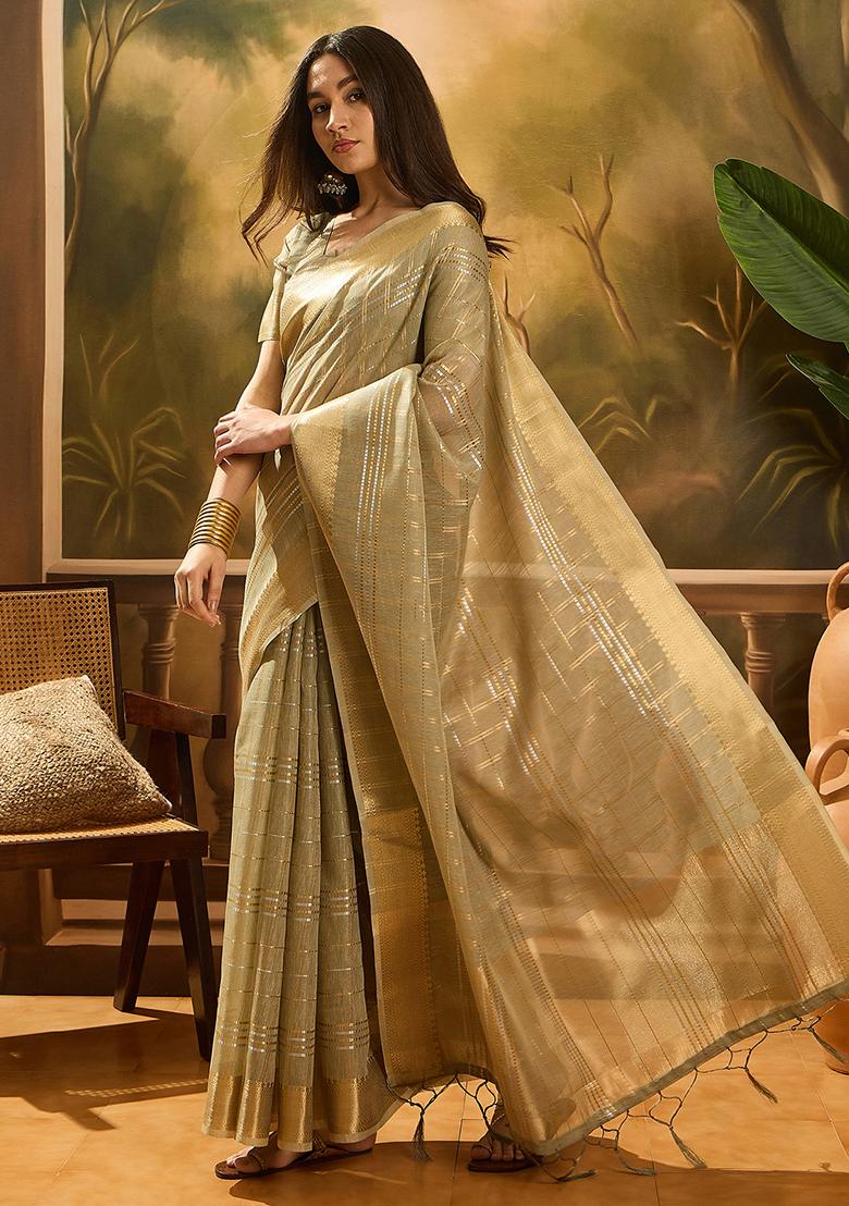 Green Embroidered Organza Saree Set - Indya