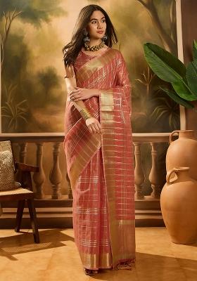 Red Embroidered Organza Saree Set