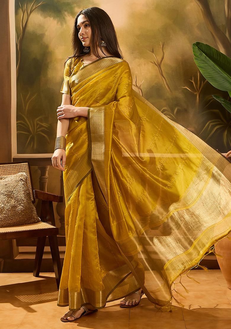 Yellow Embroidered Organza Saree Set - Indya