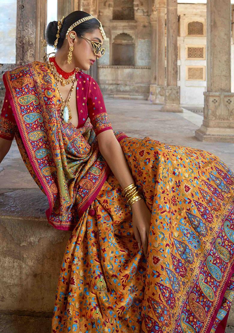 Yellow Embroidered Silk Saree Set - Indya