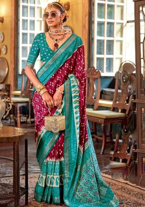 Maroon Embroidered Silk Saree Set