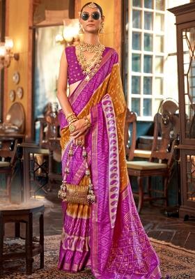 Yellow Embroidered Silk Saree Set