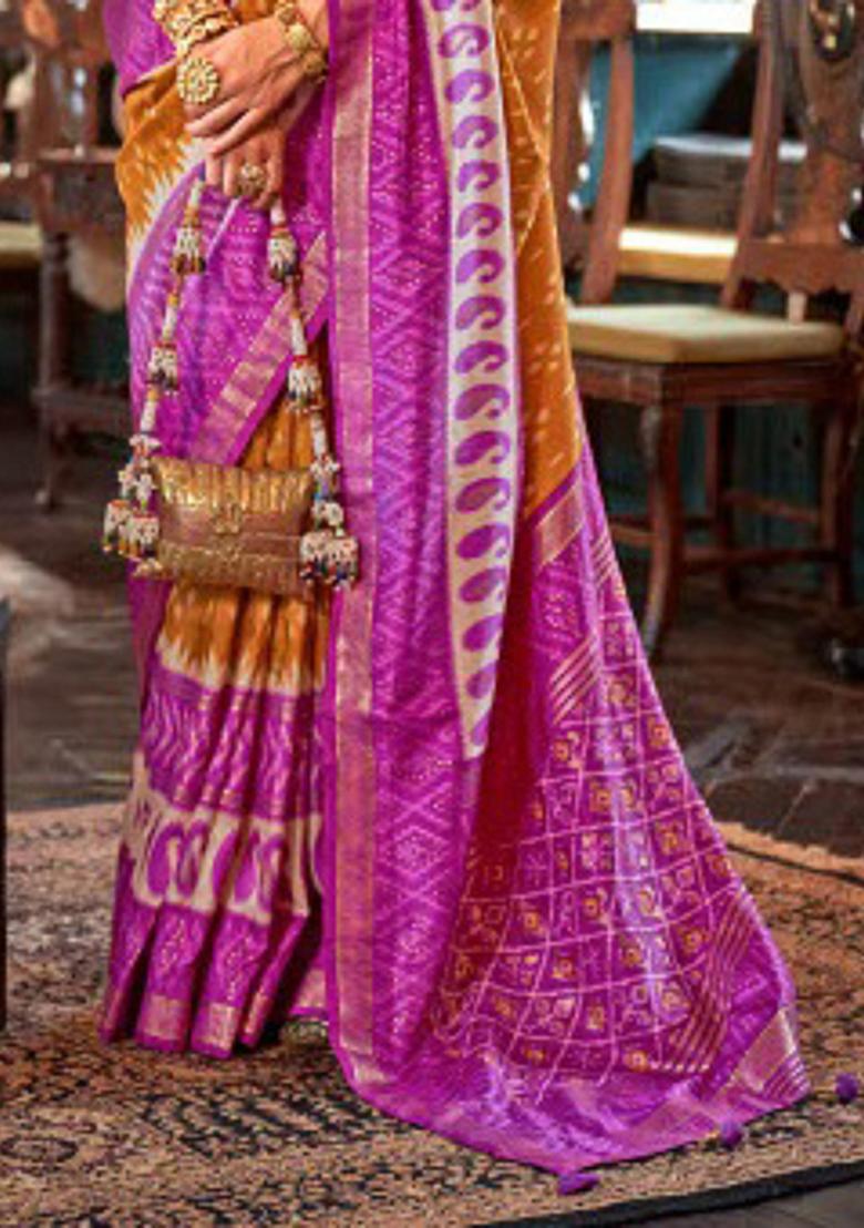 Yellow Embroidered Silk Saree Set - Indya