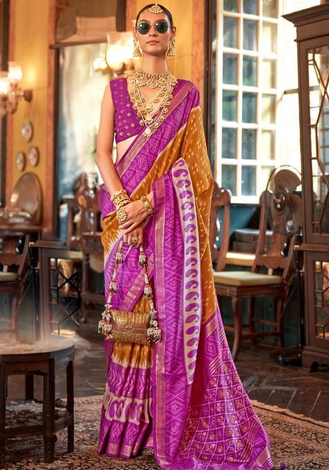 Yellow Embroidered Silk Saree Set