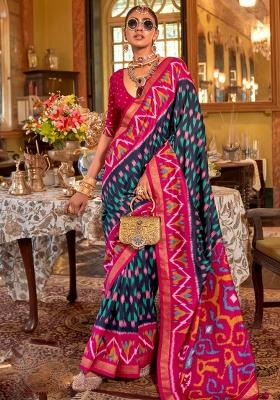 Blue Embroidered Silk Saree Set