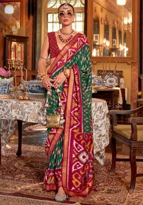 Green Embroidered Silk Saree Set