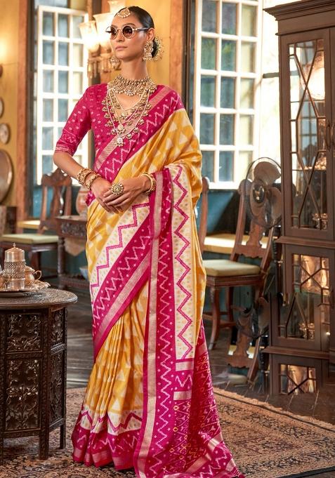 Yellow Embroidered Silk Saree Set