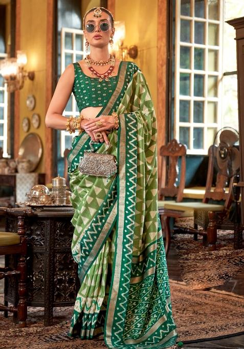 Green Embroidered Silk Saree Set