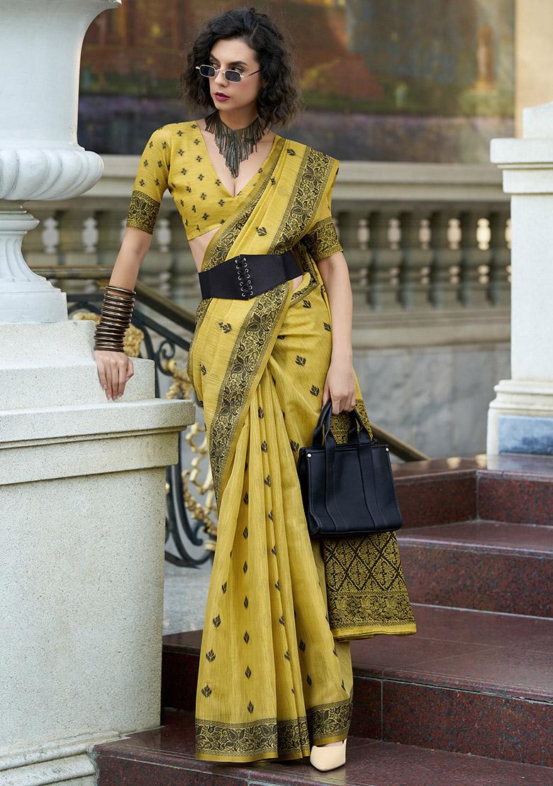 Green Embroidered Silk Saree Set - Indya