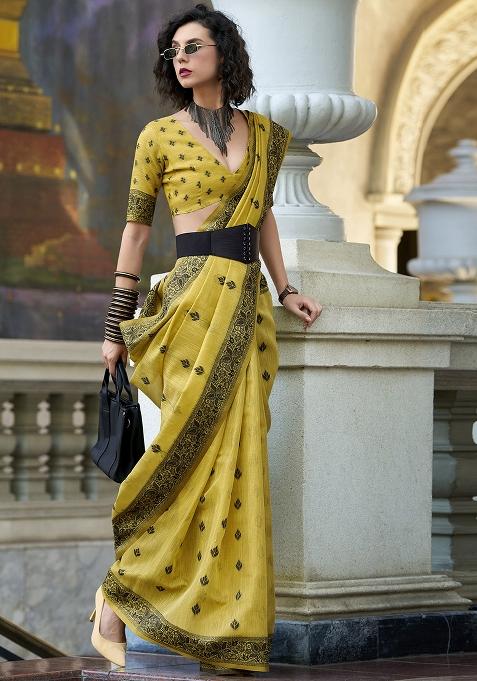 Green Embroidered Silk Saree Set