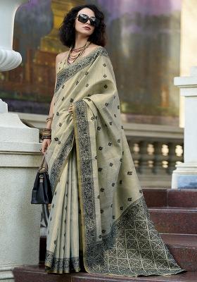 Green Embroidered Silk Saree Set