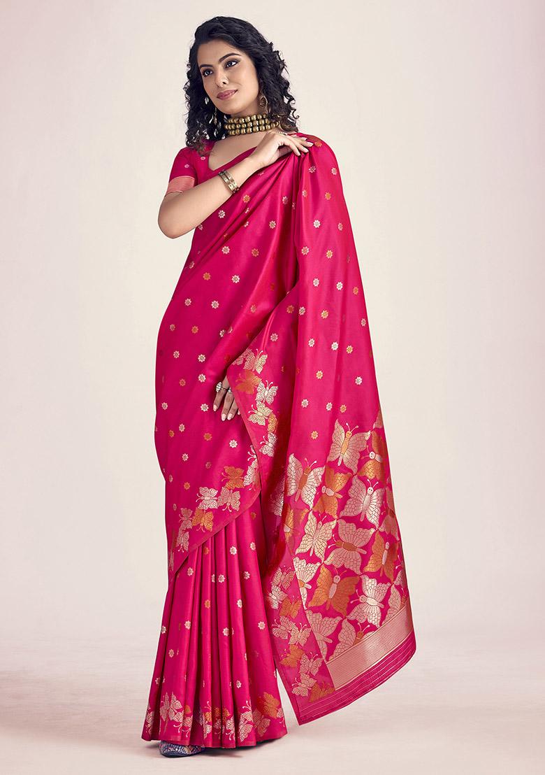 Purple Embroidered Silk Saree Set - Indya